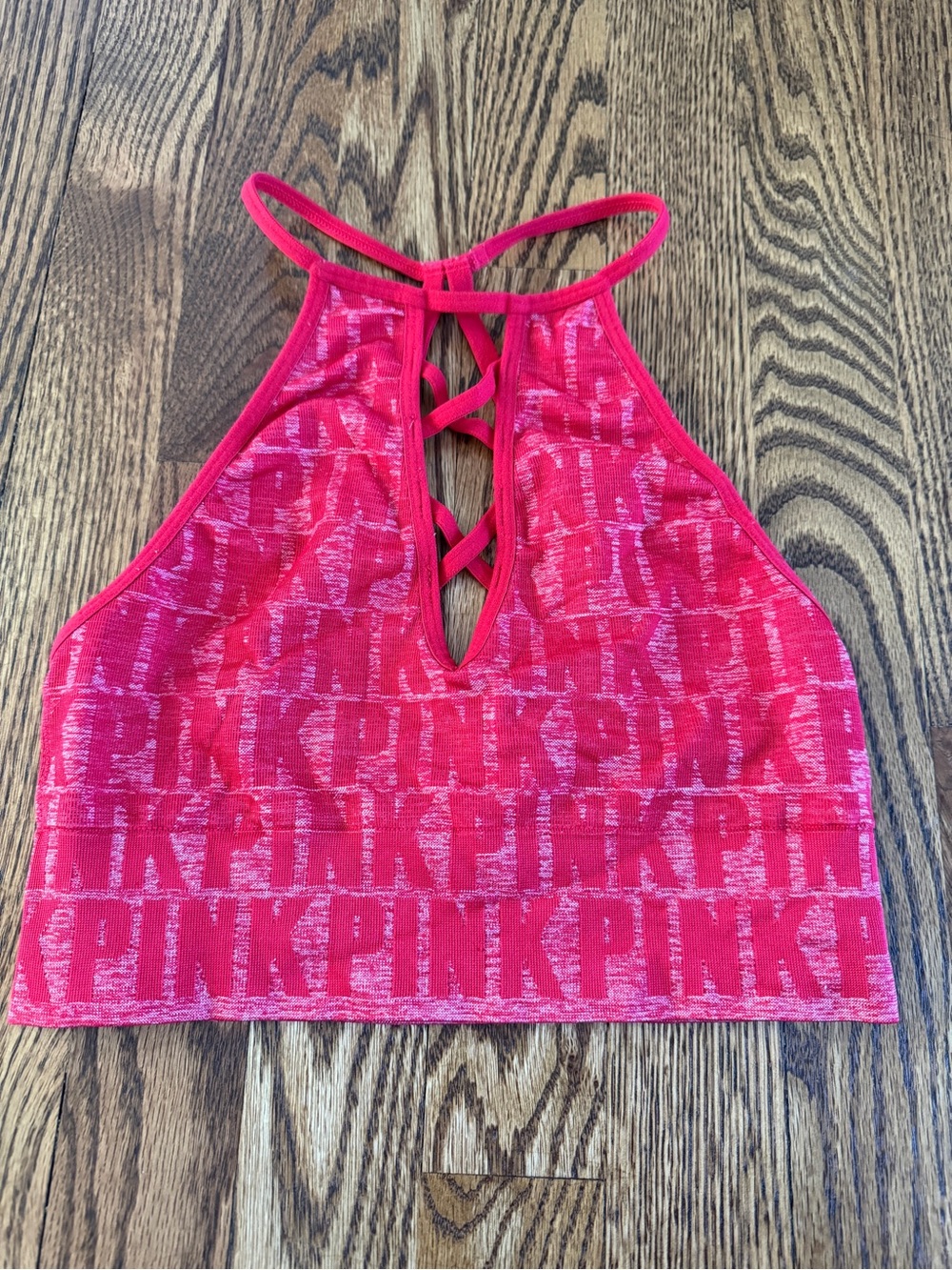 PINK Victoria's Secret Heathered Red Logo Cool & Comfy Strappy Bralette Size XS